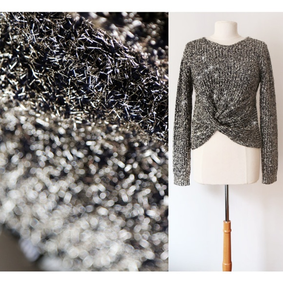 Super Sparkly Twist Knot Front Rib Knit Sweater - Picture 3 of 8